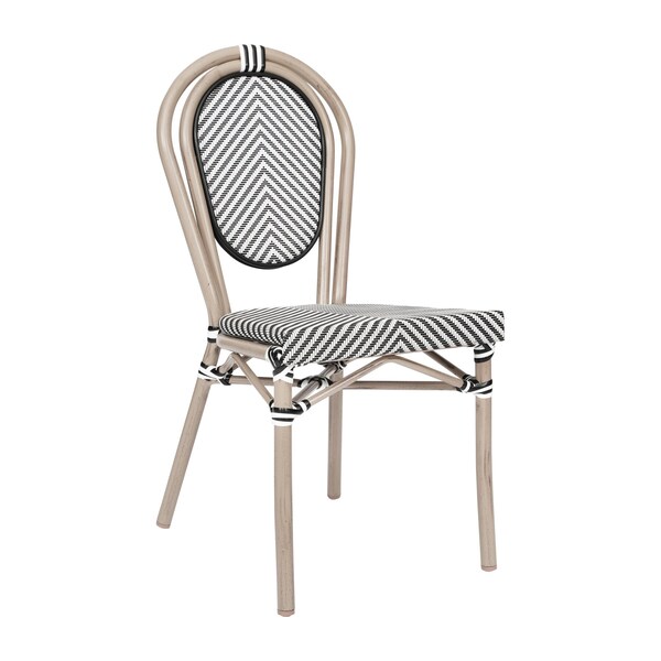 Flash Furniture Marseille Thonet French Bistro Stacking Chair, Black/White Textilene and Bamboo Print Alum Frame - SDA-AD642002S-TXT-BLKWH-LTNAT-GG