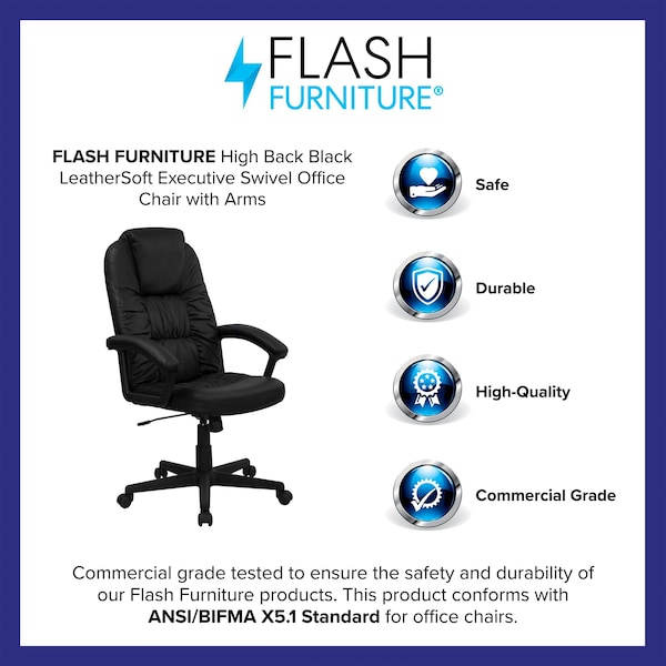 Flash Furniture Contemporary Chair Fixed Arms, 17-1/2" to 21-1/2" Height, Foam, Black - BT-983-BK-GG
