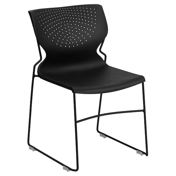 Flash Furniture Stack Chair, Plastic, Black, 31.75" H - RUT-438-BK-GG