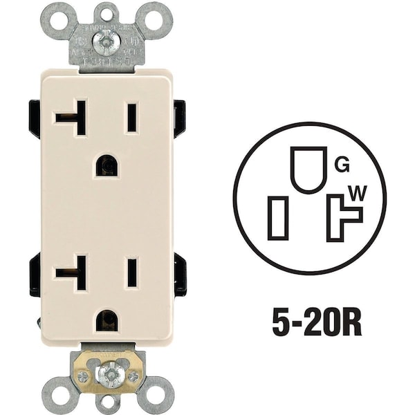 Leviton Decora Plus 20A Light Almond Residential Grade 5-20R Duplex Outlet - R86-16352-0TS