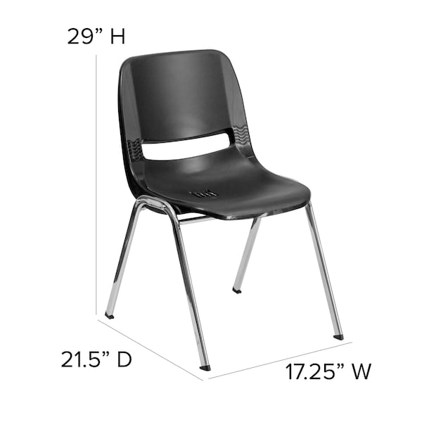 Flash Furniture Stack Chair, Chrome Frame, Black, 16" - RUT-16-BK-CHR-GG