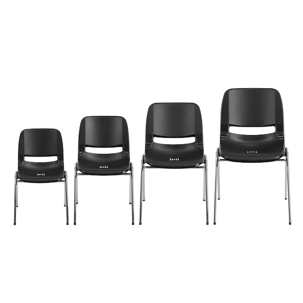 Flash Furniture Stack Chair, Chrome Frame, Black, 16" - RUT-16-BK-CHR-GG