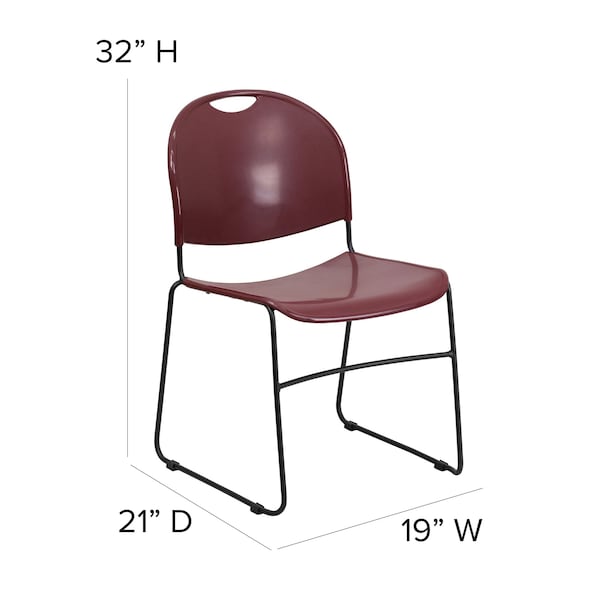 Flash Furniture Burgundy Plastic Sled Stack Chair - RUT-188-BY-GG
