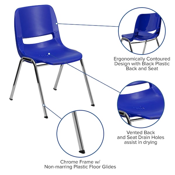 Flash Furniture Stack Chair, Plastic, Navy, 18" H - RUT-18-NVY-CHR-GG