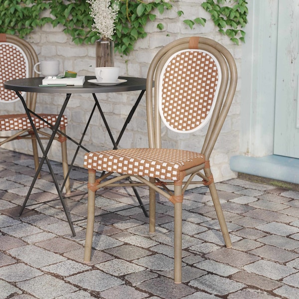 Flash Furniture Lourdes Thonet French Bistro Stacking Chair, Natural/White PE Rattan/Bamboo Print Alum Frame - SDA-AD642002S-NATWH-LTNAT-GG