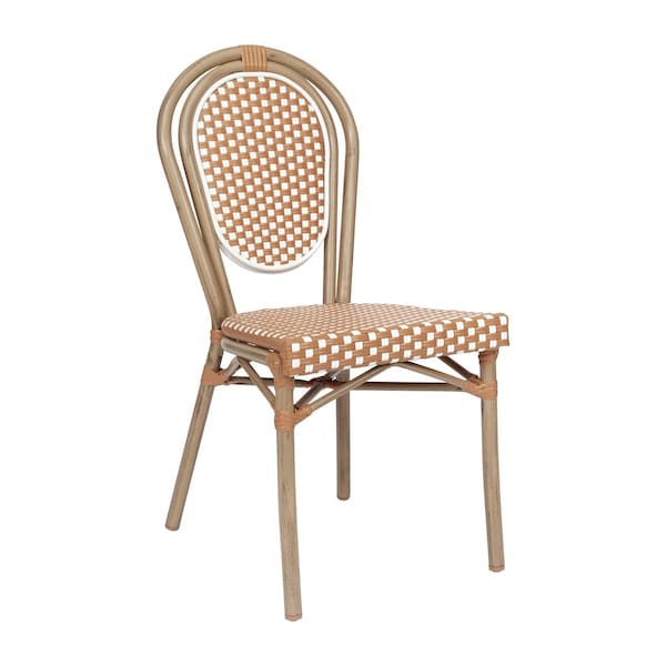 Flash Furniture Lourdes Thonet French Bistro Stacking Chair, Natural/White PE Rattan/Bamboo Print Alum Frame - SDA-AD642002S-NATWH-LTNAT-GG