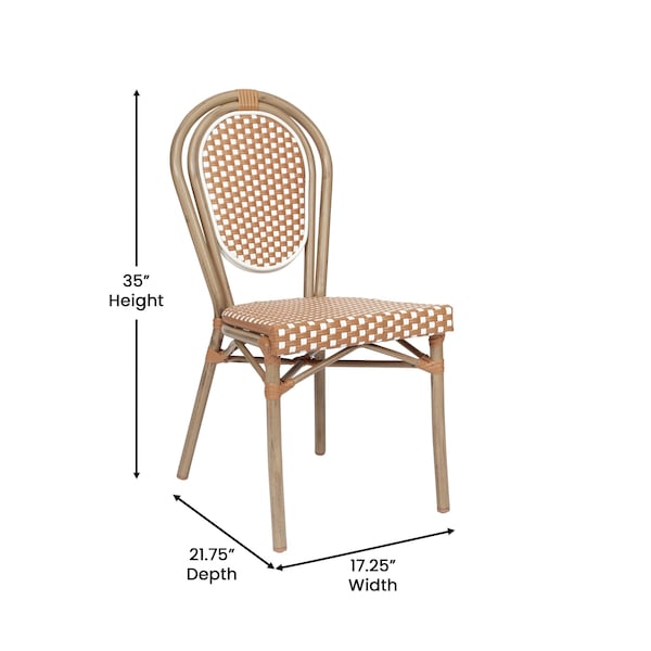 Flash Furniture Lourdes Thonet French Bistro Stacking Chair, Natural/White PE Rattan/Bamboo Print Alum Frame - SDA-AD642002S-NATWH-LTNAT-GG
