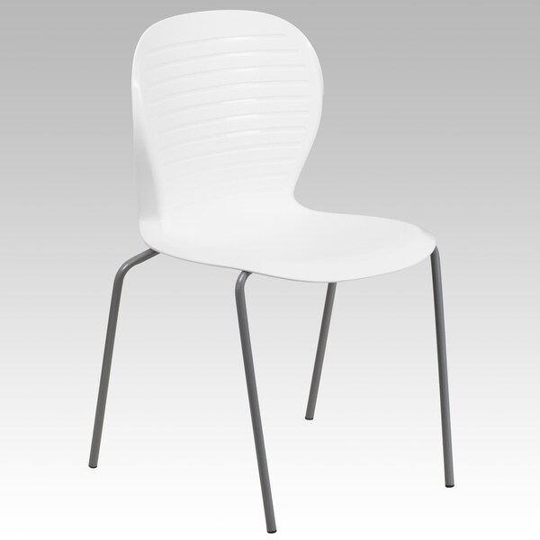 Flash Furniture Stack Chair, Plastic, 551 lb. Capacity, Wht - RUT-3-WH-GG