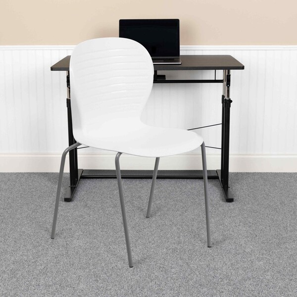 Flash Furniture Stack Chair, Plastic, 551 lb. Capacity, Wht - RUT-3-WH-GG