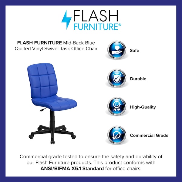Flash Furniture Vinyl Contemporary Chair, 16-3/4" to 21-3/4, Blue - GO-1691-1-BLUE-GG