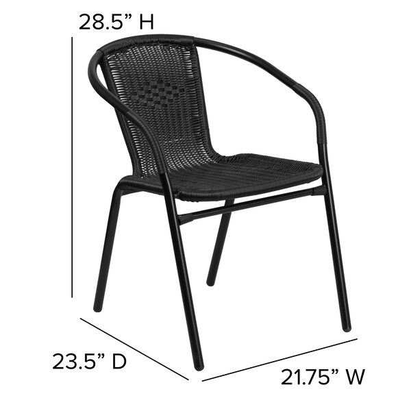 Flash Furniture Black Rattan Indoor-Outdoor Stack Chair - TLH-037-BK-GG