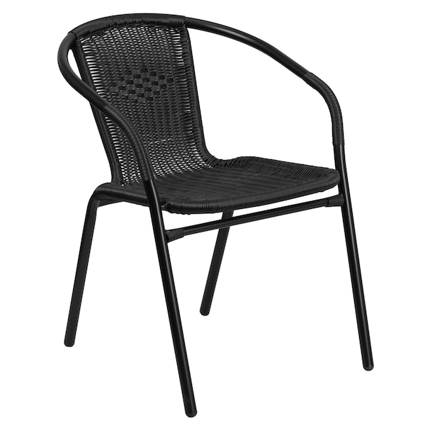 Flash Furniture Black Rattan Indoor-Outdoor Stack Chair - TLH-037-BK-GG