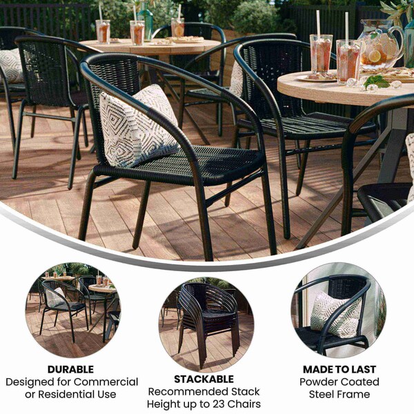 Flash Furniture Black Rattan Indoor-Outdoor Stack Chair - TLH-037-BK-GG