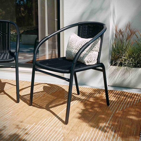 Flash Furniture Black Rattan Indoor-Outdoor Stack Chair - TLH-037-BK-GG