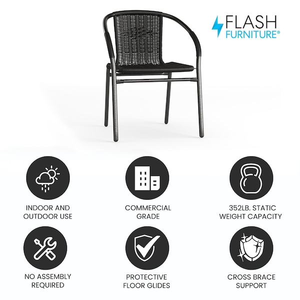 Flash Furniture Black Rattan Indoor-Outdoor Stack Chair - TLH-037-BK-GG