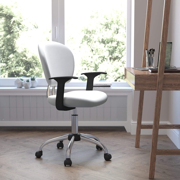 Flash Furniture Mesh Task Chair, 17-1/4" to 21", Fixed Arms, White - H-2376-F-WHT-ARMS-GG