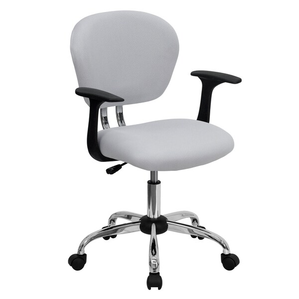 Flash Furniture Mesh Task Chair, 17-1/4" to 21", Fixed Arms, White - H-2376-F-WHT-ARMS-GG