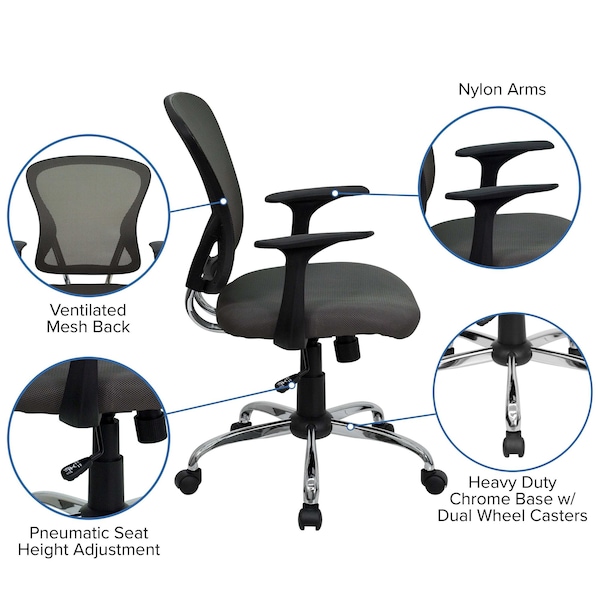 Flash Furniture Task Chair, 18" to 22", Fixed Arms, Dark Gray - H-8369F-DK-GY-GG