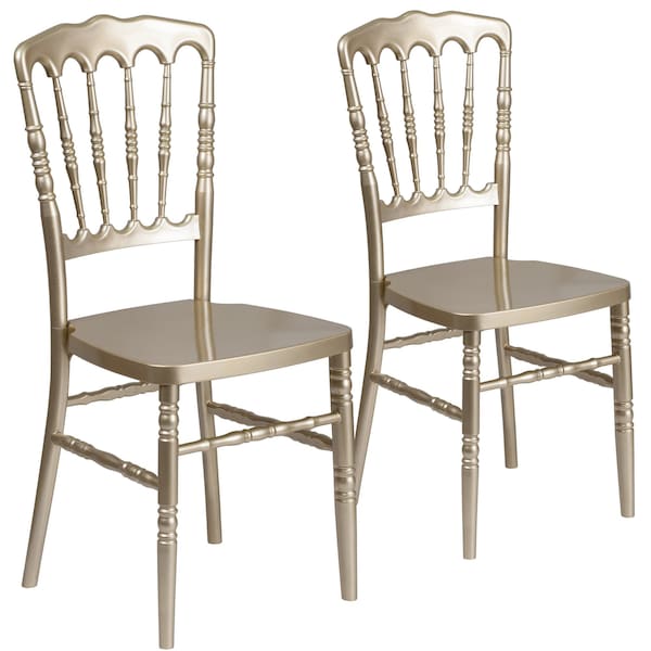 Flash Furniture HERCULES Series Gold Resin Stacking Napoleon Chair - 2-LE-L-MON-GD-GG