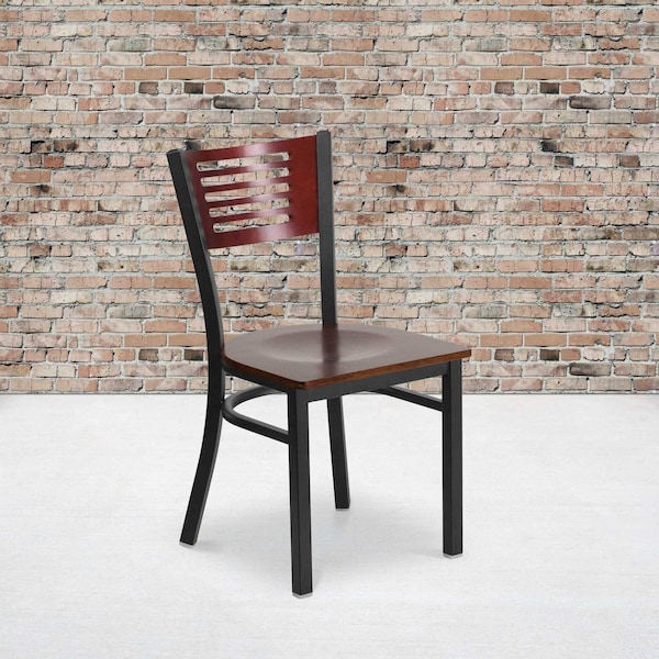 Flash Furniture Bk/Mah Slat Chair-Wood Seat - 2-XU-DG-6G5B-MAH-MTL-GG