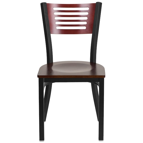 Flash Furniture Bk/Mah Slat Chair-Wood Seat - 2-XU-DG-6G5B-MAH-MTL-GG