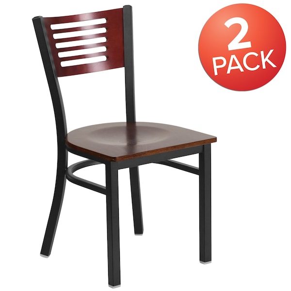 Flash Furniture Bk/Mah Slat Chair-Wood Seat - 2-XU-DG-6G5B-MAH-MTL-GG