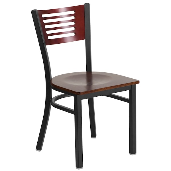 Flash Furniture Bk/Mah Slat Chair-Wood Seat - 2-XU-DG-6G5B-MAH-MTL-GG