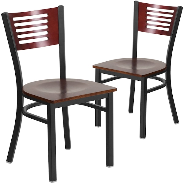 Flash Furniture Bk/Mah Slat Chair-Wood Seat - 2-XU-DG-6G5B-MAH-MTL-GG