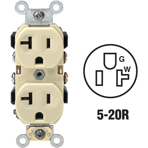 Leviton 20A Ivory Shallow Commercial Grade 5-20R Duplex Outlet - S01-0BR20-0IS
