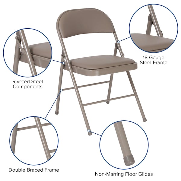 Flash Furniture HERCULES Series Double Braced Gray Vinyl Folding Chair - 2-HA-F003D-GY-GG