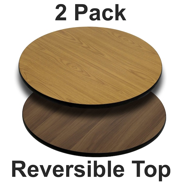 Flash Furniture Round Reversible Top, Natural/Walnut, 36" - 2-XU-RD-36-WNT-GG
