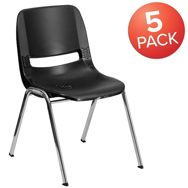 Flash Furniture Black Plastic Stack Chair - 5-RUT-18-BK-CHR-GG