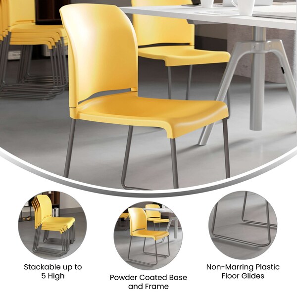 Flash Furniture Yellow Plastic Stack Chair, PK5 - 5-RUT-238A-YL-GG