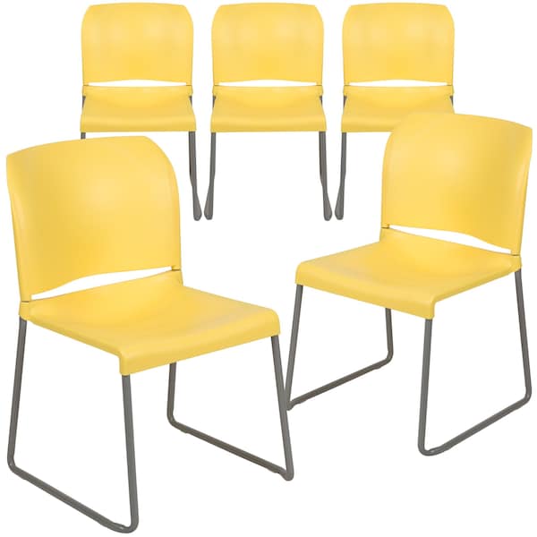 Flash Furniture Yellow Plastic Stack Chair, PK5 - 5-RUT-238A-YL-GG