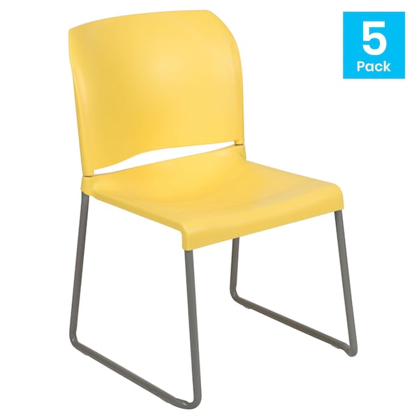 Flash Furniture Yellow Plastic Stack Chair, PK5 - 5-RUT-238A-YL-GG