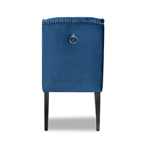 Baxton Studio Lamont Modern Transitional Navy Blue Velvet and Dark Brown Finished Wood Wingback Dining Chair - 176-10963-ZORO