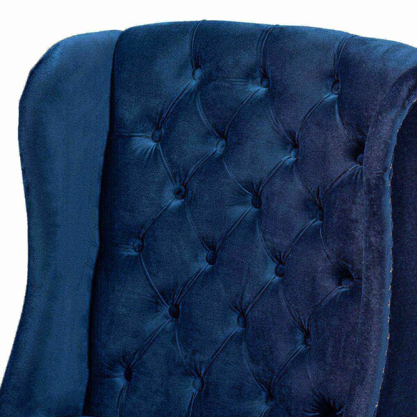 Baxton Studio Lamont Modern Transitional Navy Blue Velvet and Dark Brown Finished Wood Wingback Dining Chair - 176-10963-ZORO