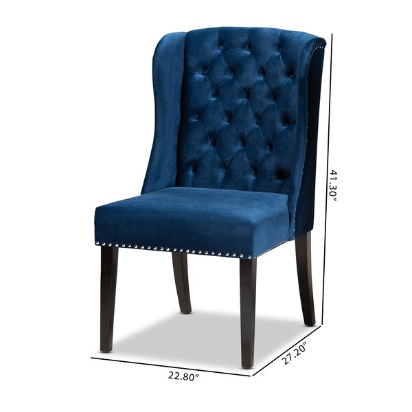 Baxton Studio Lamont Modern Transitional Navy Blue Velvet and Dark Brown Finished Wood Wingback Dining Chair - 176-10963-ZORO