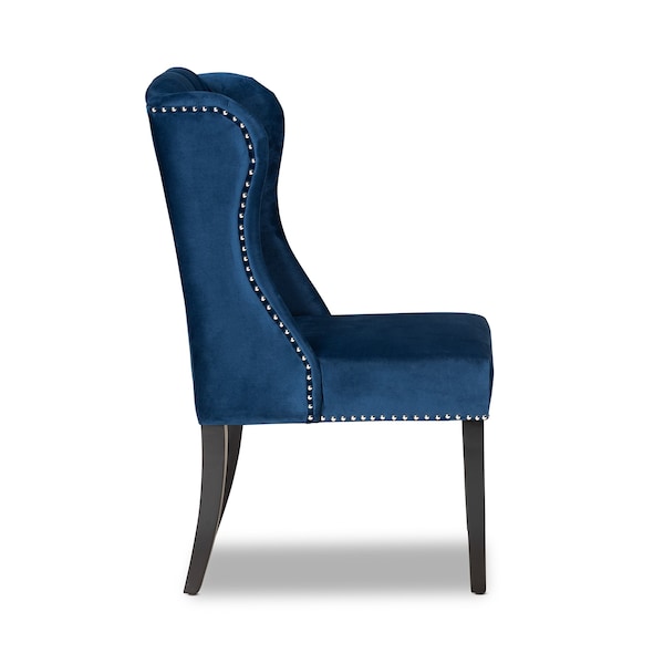 Baxton Studio Lamont Modern Transitional Navy Blue Velvet and Dark Brown Finished Wood Wingback Dining Chair - 176-10963-ZORO