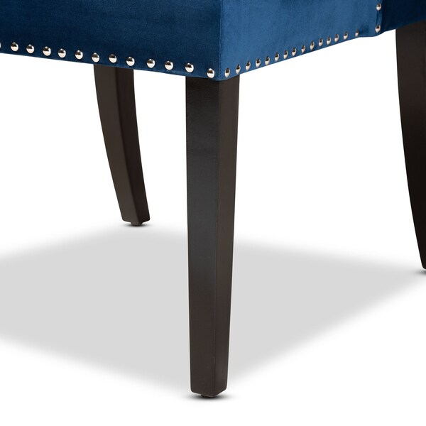 Baxton Studio Lamont Modern Transitional Navy Blue Velvet and Dark Brown Finished Wood Wingback Dining Chair - 176-10963-ZORO