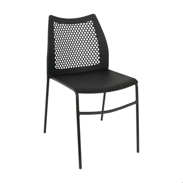Flash Furniture HERCULES Black Stack Chair with Air-Vent Back, Non-Sled Base and Black Powder Coated Metal Frame - RUT-NC498-BK-GG
