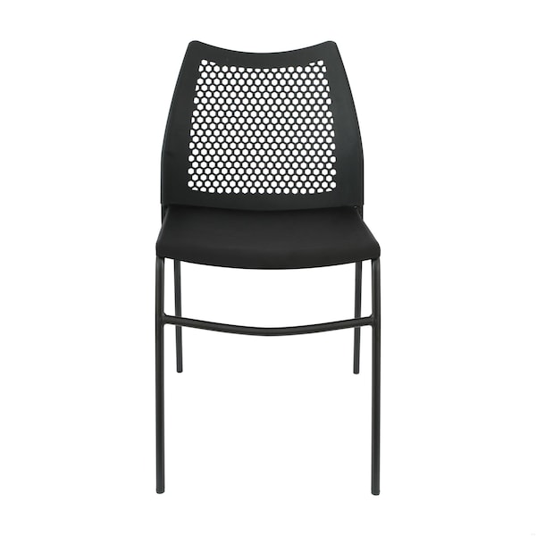 Flash Furniture HERCULES Black Stack Chair with Air-Vent Back, Non-Sled Base and Black Powder Coated Metal Frame - RUT-NC498-BK-GG