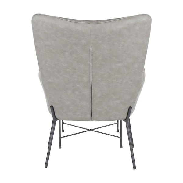 Lumisource Izzy Lounge Chair and Ottoman Set in Black Metal and Grey Faux Leather - C2-IZZY BKGY