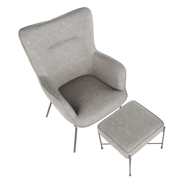 Lumisource Izzy Lounge Chair and Ottoman Set in Black Metal and Grey Faux Leather - C2-IZZY BKGY