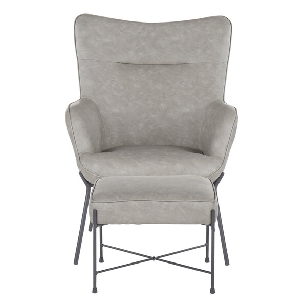Lumisource Izzy Lounge Chair and Ottoman Set in Black Metal and Grey Faux Leather - C2-IZZY BKGY