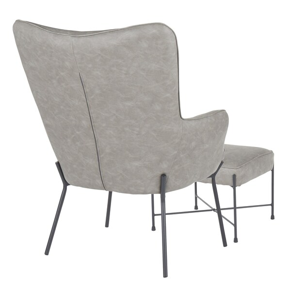 Lumisource Izzy Lounge Chair and Ottoman Set in Black Metal and Grey Faux Leather - C2-IZZY BKGY
