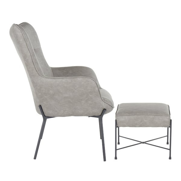 Lumisource Izzy Lounge Chair and Ottoman Set in Black Metal and Grey Faux Leather - C2-IZZY BKGY