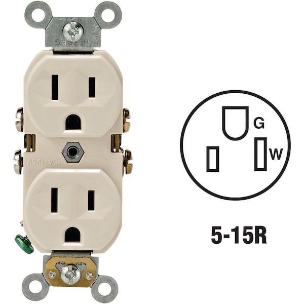 Leviton 15A Light Almond Commercial Grade 5-15R Duplex Outlet - S06-0BR15-0TS