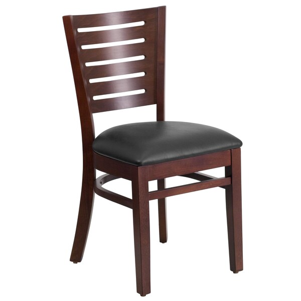 Flash Furniture Darby Series Slat Back Walnut Wood Chair, Black Vinyl Seat, PK2 - 2-XU-DG-W0108-WAL-BLKV-GG