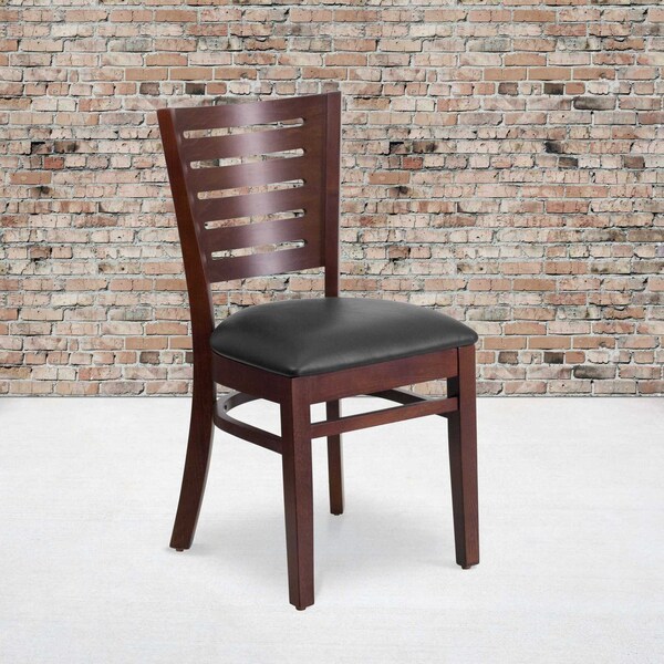 Flash Furniture Darby Series Slat Back Walnut Wood Chair, Black Vinyl Seat, PK2 - 2-XU-DG-W0108-WAL-BLKV-GG